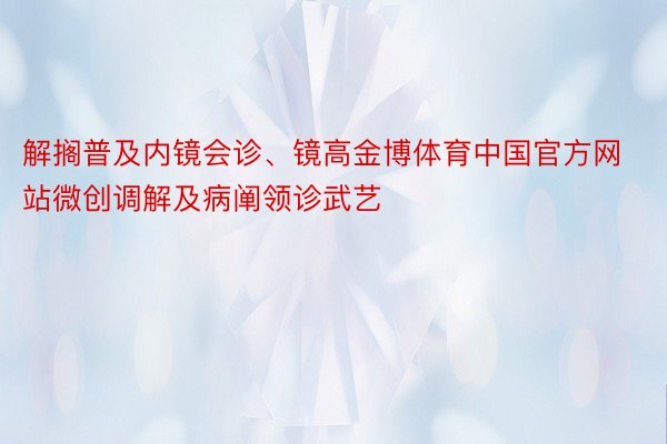 解搁普及内镜会诊、镜高金博体育中国官方网站微创调解及病阐领诊武艺