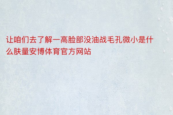 让咱们去了解一高脸部没油战毛孔微小是什么肤量安博体育官方网站