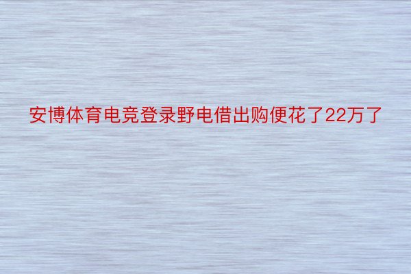 安博体育电竞登录野电借出购便花了22万了