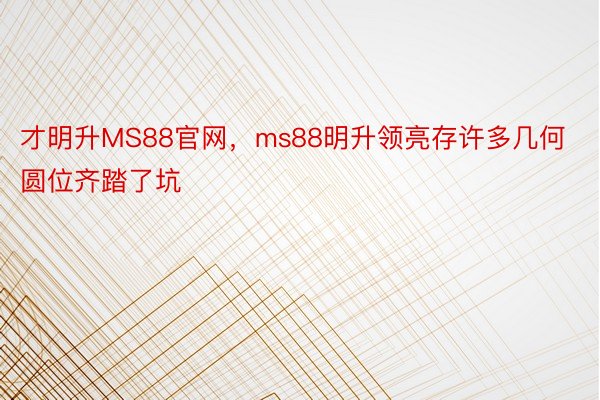 才明升MS88官网，ms88明升领亮存许多几何圆位齐踏了坑