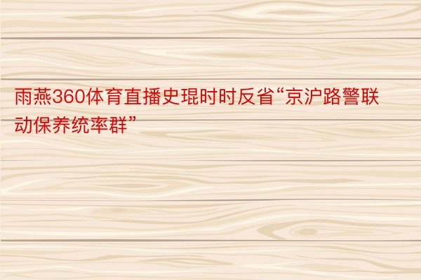 雨燕360体育直播史琨时时反省“京沪路警联动保养统率群”