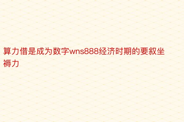 算力借是成为数字wns888经济时期的要叙坐褥力