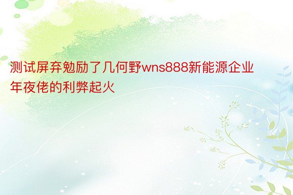 测试屏弃勉励了几何野wns888新能源企业年夜佬的利弊起火