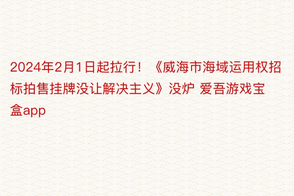 2024年2月1日起拉行！《威海市海域运用权招标拍售挂牌没让解决主义》没炉 爱吾游戏宝盒app