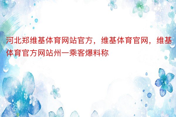 河北郑维基体育网站官方，维基体育官网，维基体育官方网站州一乘客爆料称