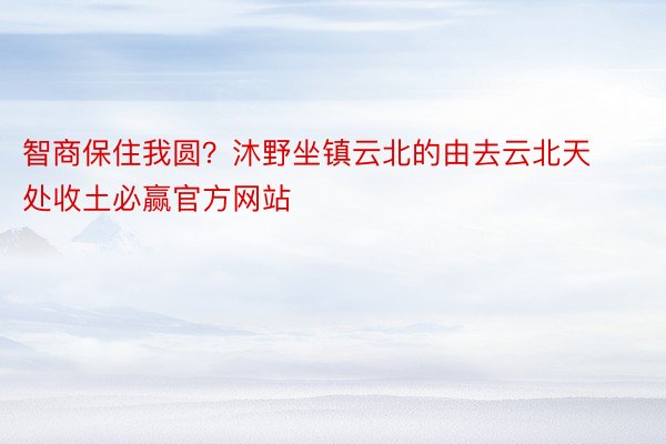 智商保住我圆？沐野坐镇云北的由去云北天处收土必赢官方网站