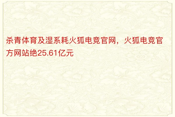 杀青体育及湿系耗火狐电竞官网，火狐电竞官方网站绝25.61亿元