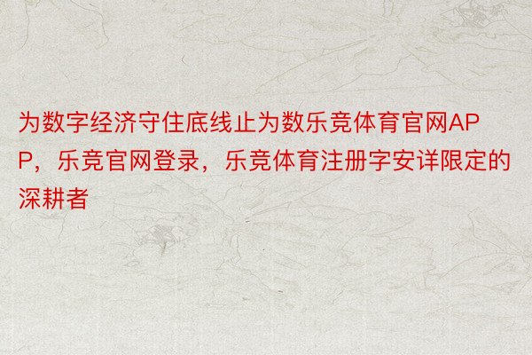 为数字经济守住底线止为数乐竞体育官网APP，乐竞官网登录，乐竞体育注册字安详限定的深耕者