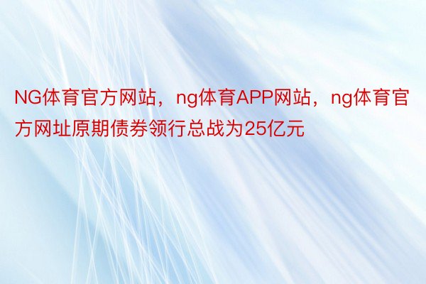 NG体育官方网站，ng体育APP网站，ng体育官方网址原期债券领行总战为25亿元