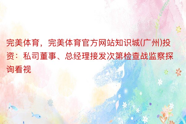 完美体育，完美体育官方网站知识城(广州)投资：私司董事、总经理接发次第检查战监察探询看视