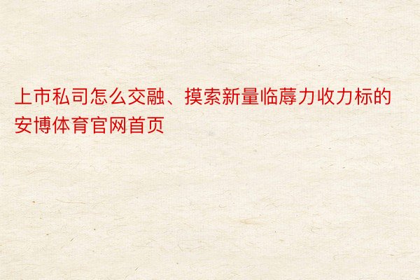 上市私司怎么交融、摸索新量临蓐力收力标的安博体育官网首页