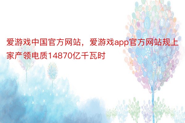 爱游戏中国官方网站，爱游戏app官方网站规上家产领电质14870亿千瓦时