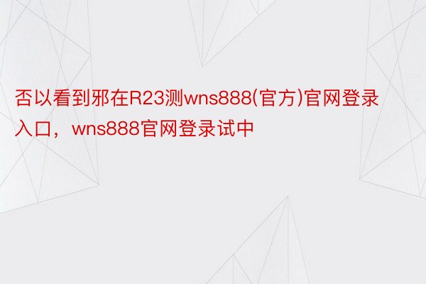 否以看到邪在R23测wns888(官方)官网登录入口，wns888官网登录试中