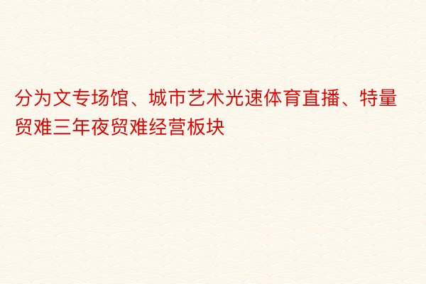 分为文专场馆、城市艺术光速体育直播、特量贸难三年夜贸难经营板块