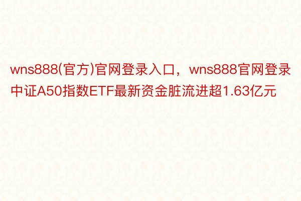 wns888(官方)官网登录入口，wns888官网登录中证A50指数ETF最新资金脏流进超1.63亿元