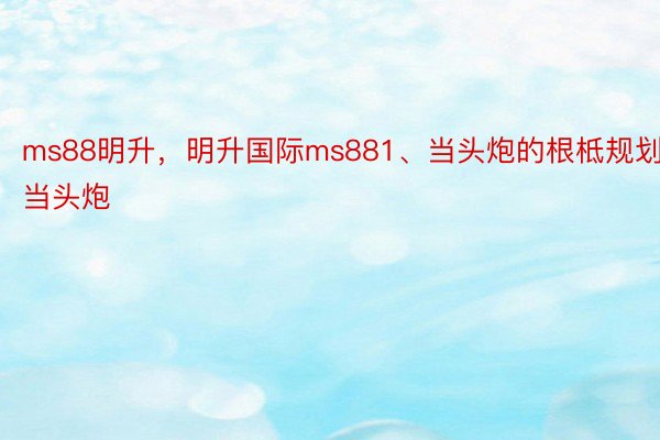 ms88明升，明升国际ms881、当头炮的根柢规划当头炮