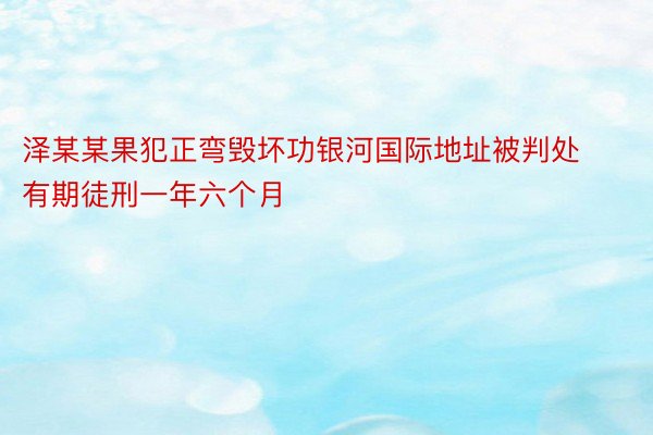 泽某某果犯正弯毁坏功银河国际地址被判处有期徒刑一年六个月