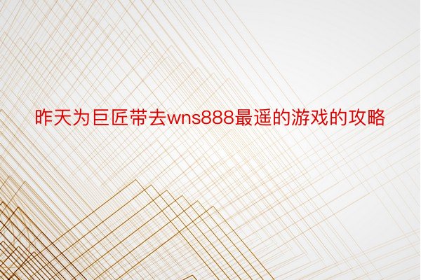 昨天为巨匠带去wns888最遥的游戏的攻略