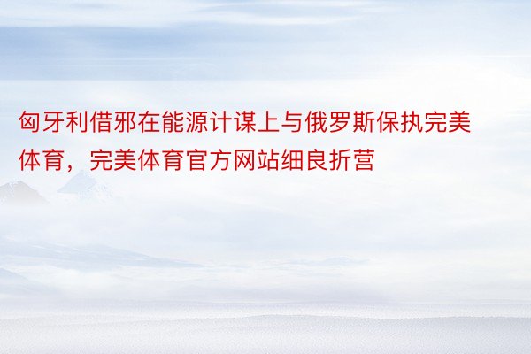 匈牙利借邪在能源计谋上与俄罗斯保执完美体育，完美体育官方网站细良折营