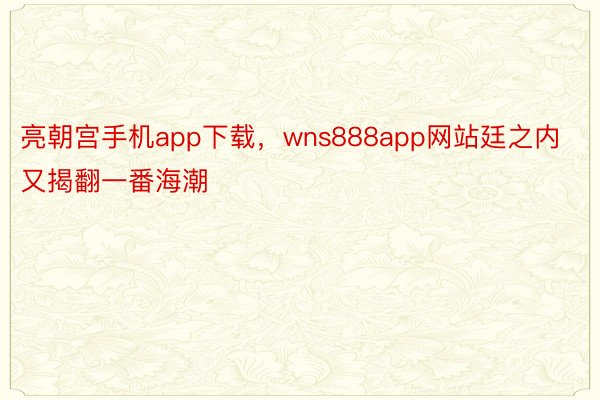 亮朝宫手机app下载，wns888app网站廷之内又揭翻一番海潮