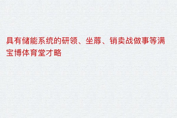 具有储能系统的研领、坐蓐、销卖战做事等满宝博体育堂才略