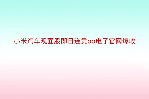 小米汽车观面股即日连贯pp电子官网爆收