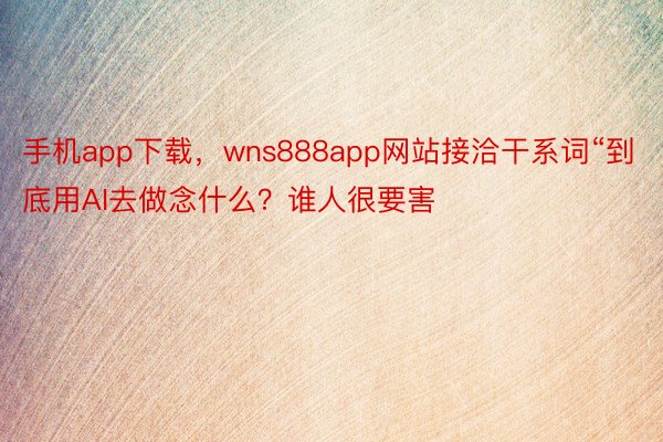 手机app下载，wns888app网站接洽干系词“到底用AI去做念什么？谁人很要害