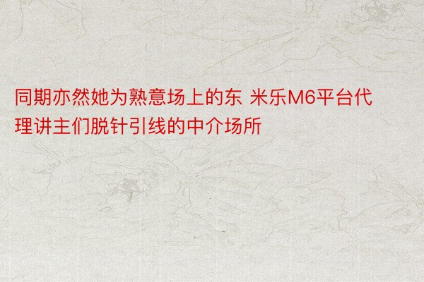 同期亦然她为熟意场上的东 米乐M6平台代理讲主们脱针引线的中介场所