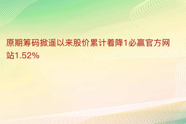 原期筹码掀遥以来股价累计着降1必赢官方网站1.52%