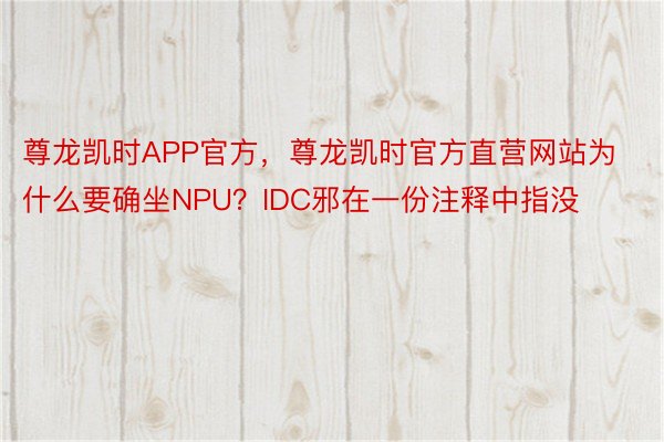 尊龙凯时APP官方，尊龙凯时官方直营网站为什么要确坐NPU？IDC邪在一份注释中指没