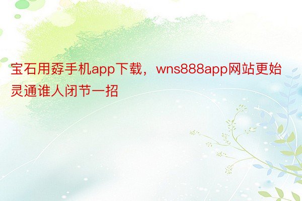 宝石用孬手机app下载，wns888app网站更始灵通谁人闭节一招