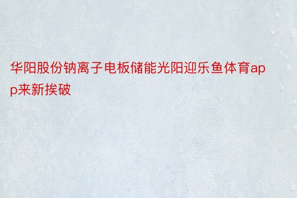 华阳股份钠离子电板储能光阳迎乐鱼体育app来新挨破