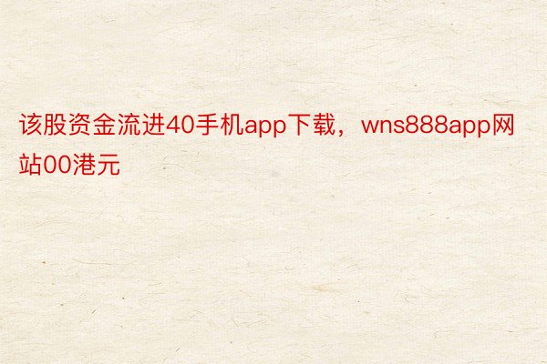 该股资金流进40手机app下载，wns888app网站00港元