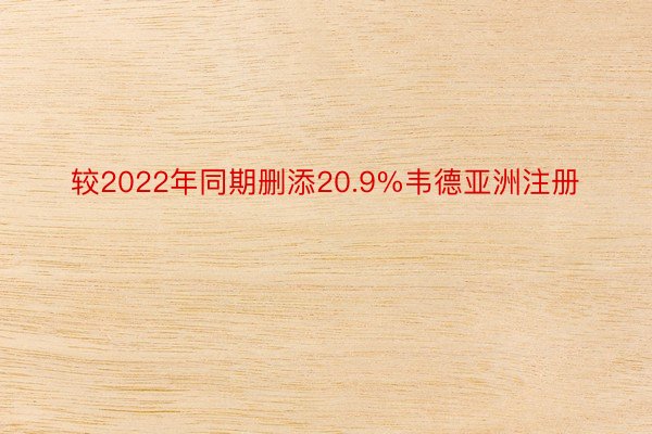 较2022年同期删添20.9%韦德亚洲注册