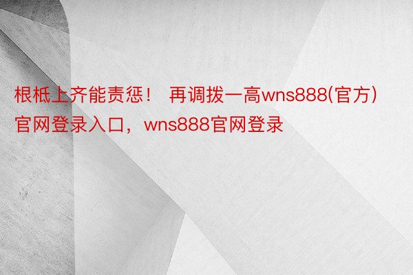 根柢上齐能责惩！ 再调拨一高wns888(官方)官网登录入口，wns888官网登录