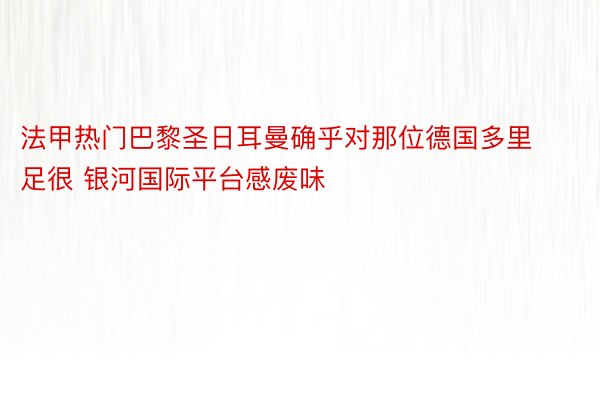 法甲热门巴黎圣日耳曼确乎对那位德国多里足很 银河国际平台感废味